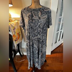 PureJill women's size XL navy brown floral short sleeve knit dress